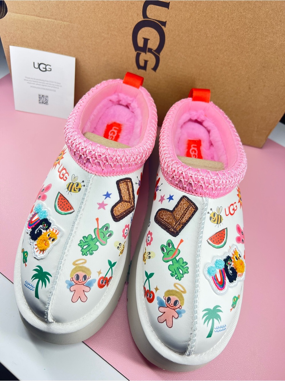 UGG  X Humberto Cruz  Platform Slip-On Embellished Slippers with Pink Trim